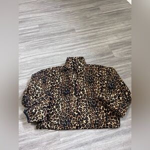 TNA Cropped Chetah Print 1/2 Zip Crew